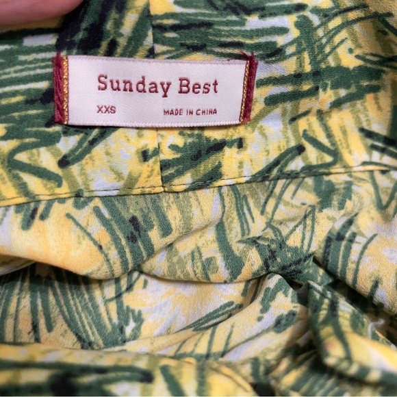 Sunday Best Aritzia Veronica Dress, Yellow, Green Leaf Print size XXS - Picture 12 of 16